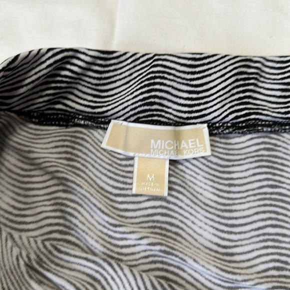 Michael Kors Maxi Skirt Medium Black Wave Print Pull On Drawstring Stretch - Picture 4 of 5